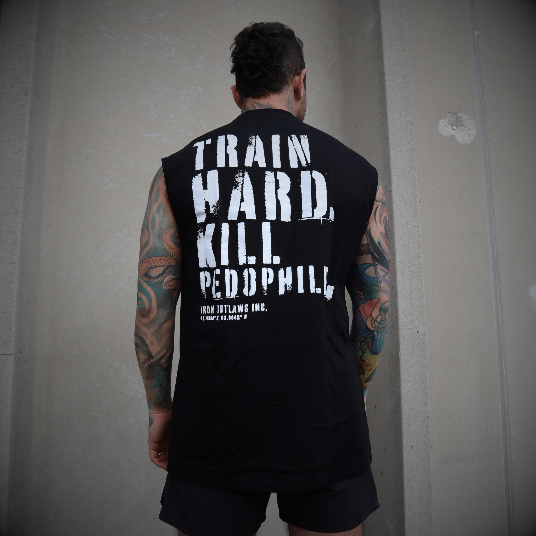 Iron Outlaws Sleeveless Train Hard Kill Pedophiles Sleeveless Tee